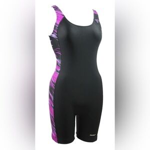 NWT Adoretex Black, Purple & Pink Women's Aquatard/Unitard Swimsuit 22W